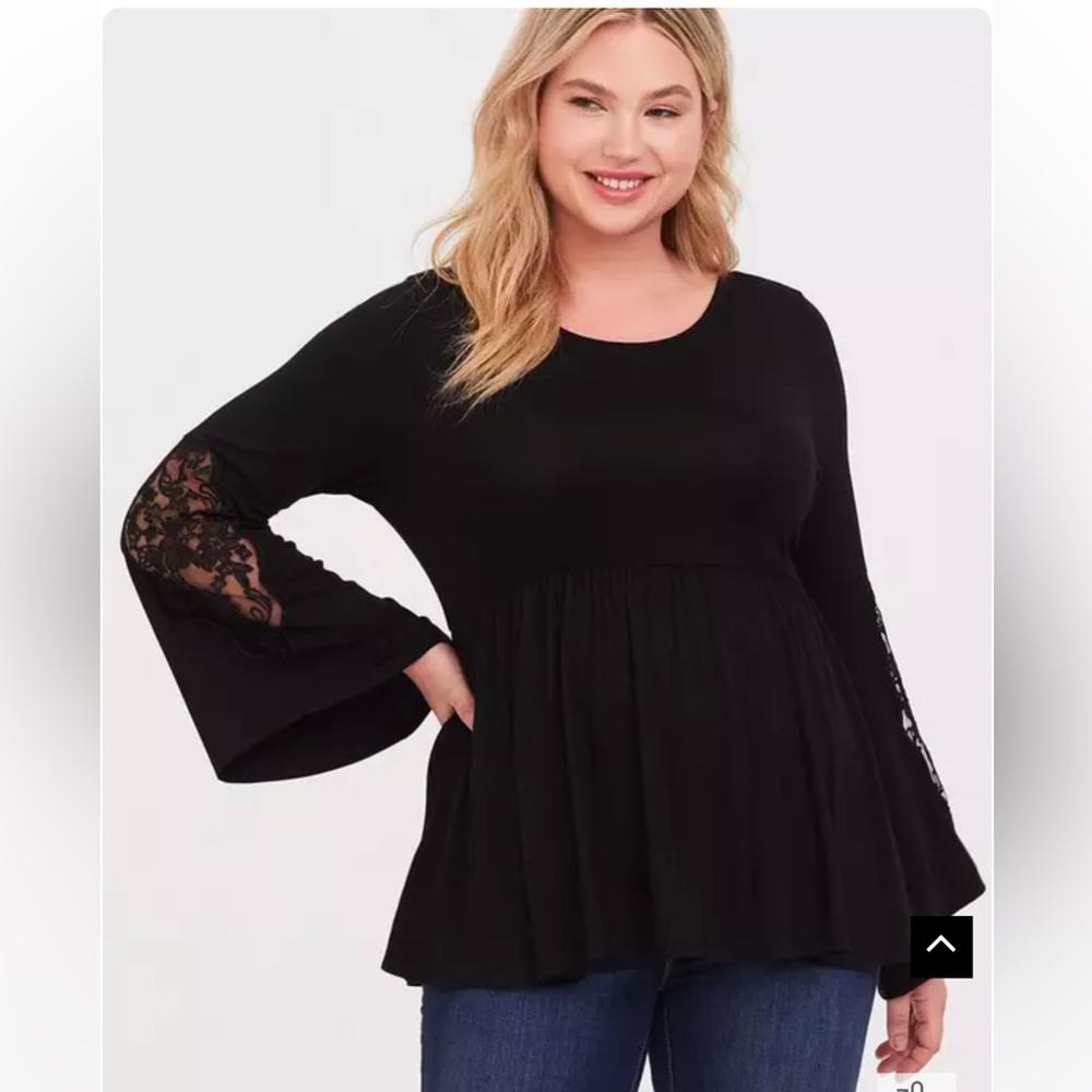 Torrid Babydoll Super Soft Scoop Neck Lace Bell Sleeve Tee